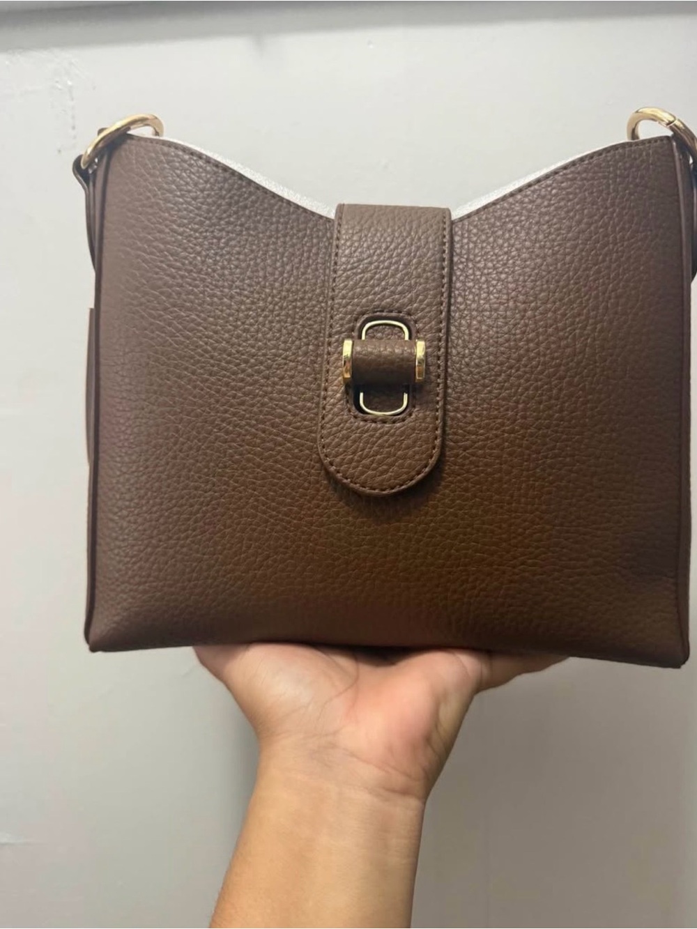 Brown Pebbled Leather Crossbody Bag - Elegant Everyday Style